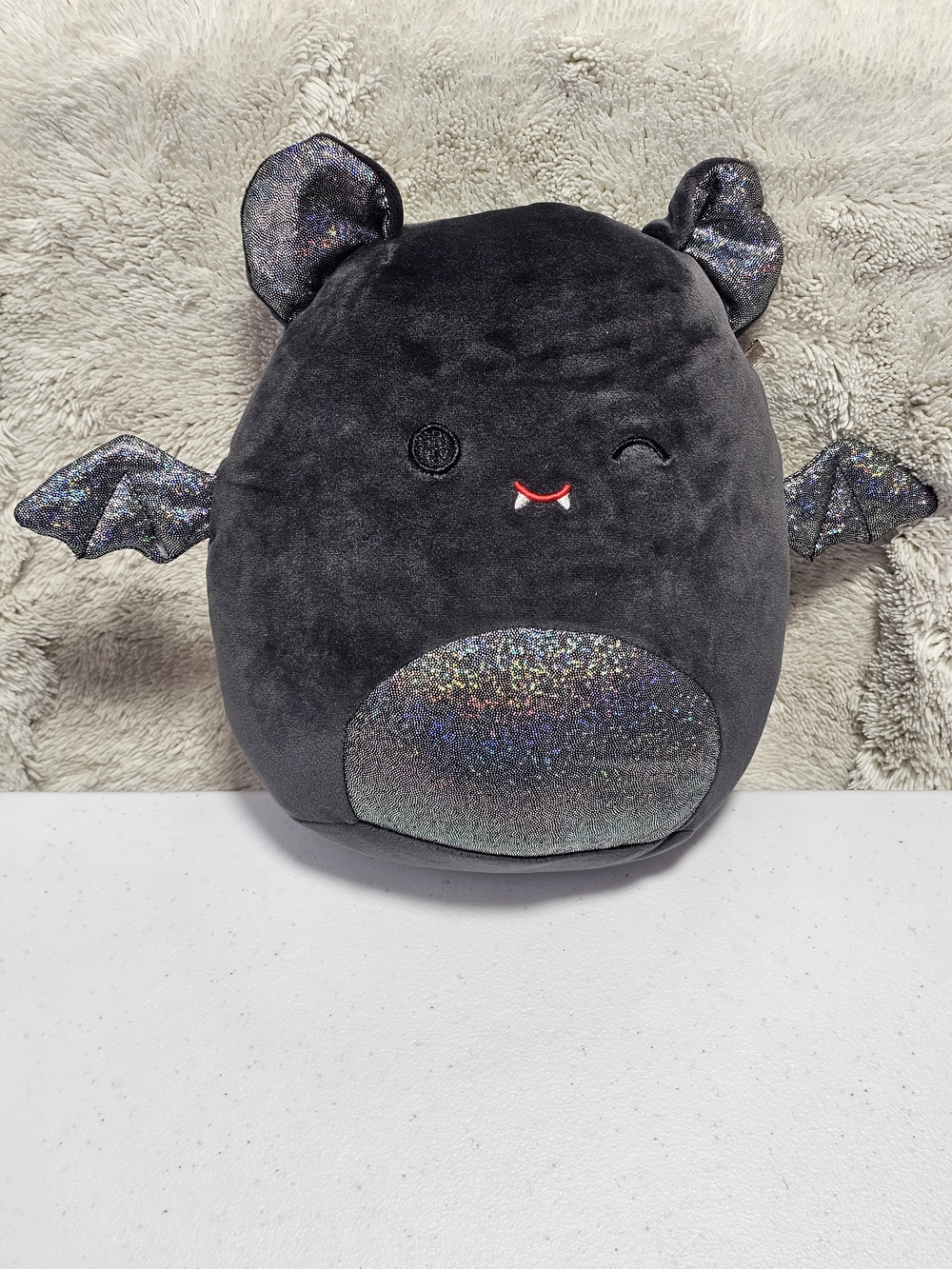 Squishmallows Black 8-inch Emily the Bat Halloween Collection Holographic Accent